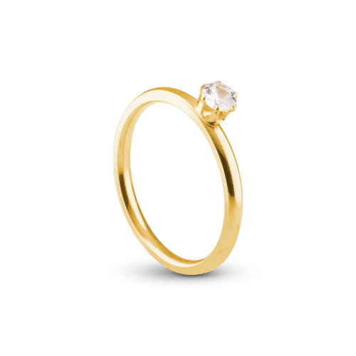 Anel Solitário Banhado Ouro 24k 2mm com Zircônia