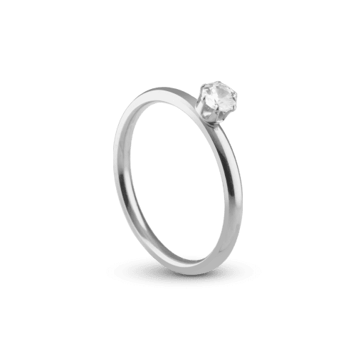 Anel Solitário Inox 2mm com Zircônia