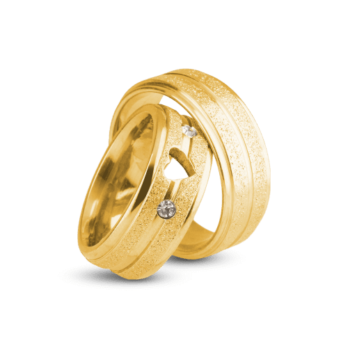 Par de Alianças Coração Diamantada 8mm Banhada Ouro 24k com Zircônia